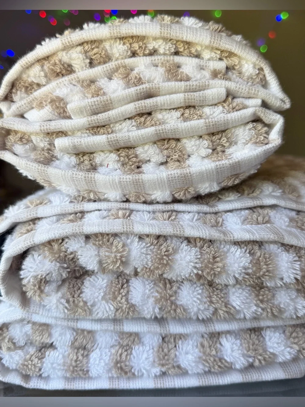 4 pc BROOKS BROTHERS Tan White THICK PLUSH Bath Hand Tip TURKISH Towel Set New